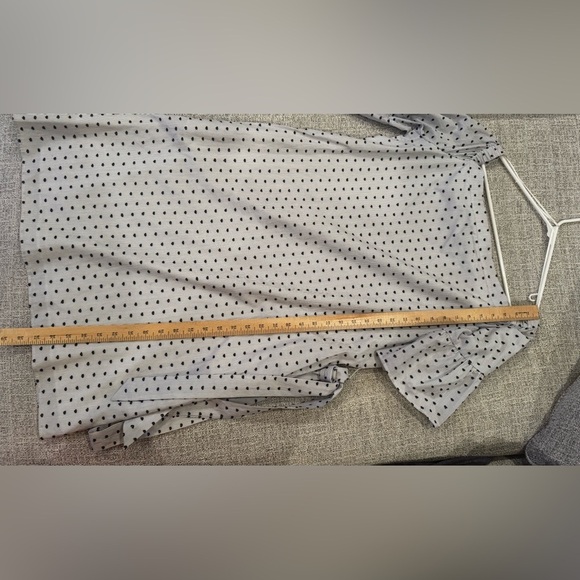 Banana Republic Swiss Dot Off Shoulder Dress Navy Blue Dots Belt Sz M Tall - Picture 12 of 15